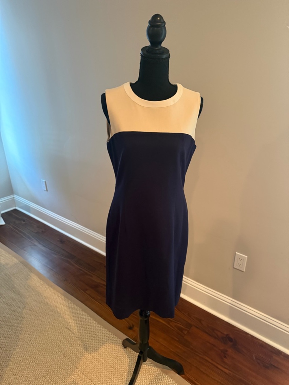 Sleeveless Colorblock Shift Dress in Navy and Cream
